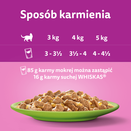 WHISKAS Adult saszetka 40 x 85 g Mix Smaków - mokra karma pełnoporcjowa dla dorosłych kotów, w galaretce (kawałki z: wołowiną, kurczakiem, łososiem, tuńczykiem)