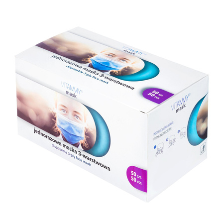 Medyczna maska jednorazowa 3-warstwowa na gumki, zabiegowa TYP II EN14683 / MDRVITAMMY MASK