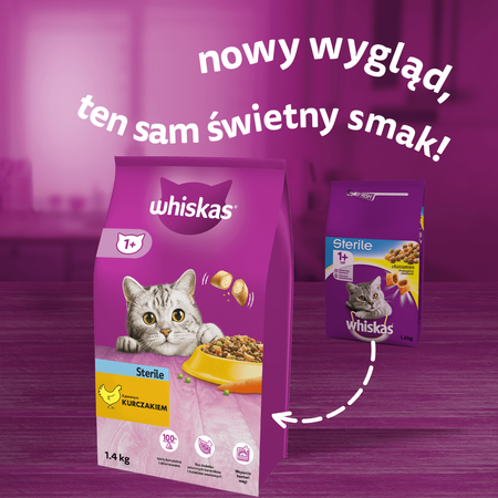 WHISKAS Sterile 1,4 kg - sucha karma pełnoporcjowa dla dorosłych kotów po zabiegu kastracji, z pysznym kurczakiem