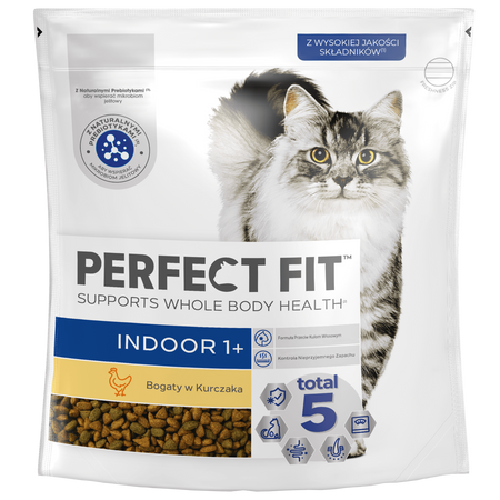 Perfect Fit™ Indoor 1+ 750 g – sucha karma pełnoporcjowa dla dorosłych kotów, bogata w kurczaka
