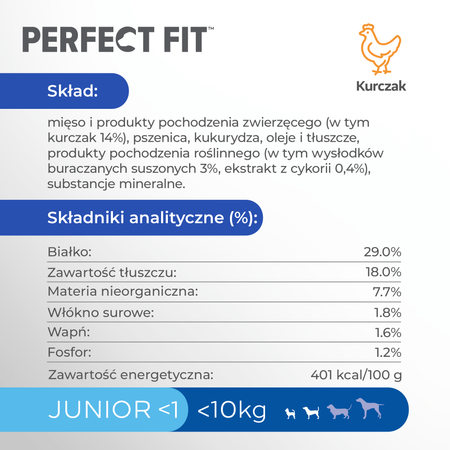 Perfect Fit™ Junior <1 6 kg – sucha karma pełnoporcjowa dla szczeniąt małych ras, bogata w kurczaka