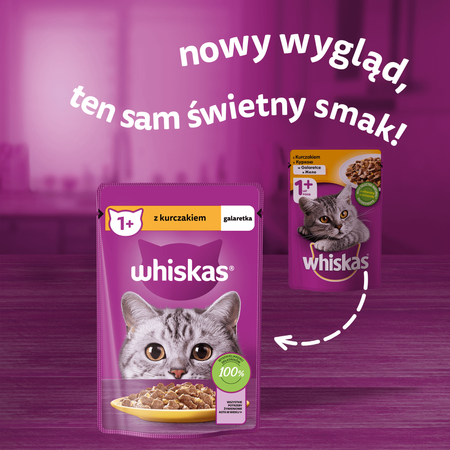 WHISKAS Adult saszetka 28x85 g - mokra karma pełnoporcjowa dla dorosłych kotów, kawałki z kurczakiem w galaretce