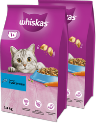 WHISKAS Adult 2x1,4 kg - sucha karma pełnoporcjowa dla dorosłych kotów, z pysznym tuńczykiem