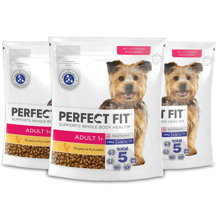 Perfect Fit™ Adult (1+) 3x825 g – sucha karma pełnoporcjowa dla dorosłych psów małych ras, bogata w kurczaka