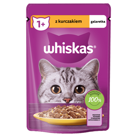 WHISKAS Adult saszetka 28x85 g - mokra karma pełnoporcjowa dla dorosłych kotów, kawałki z kurczakiem w galaretce