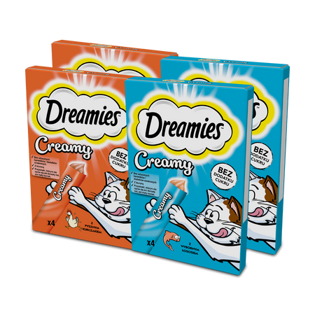 DREAMIES Creamy 8x10g z łososiem + 8x10g z kurczakiem