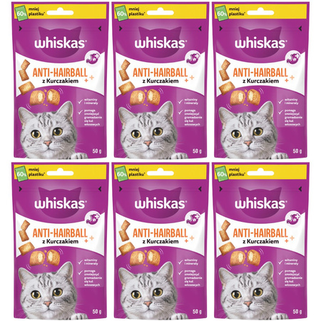 Whiskas Anti-Hairball przysmaki odkłaczające 6x 50g