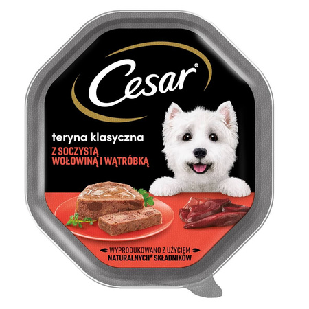CESAR tacka 14x150g – mokra karma pełnoporcjowa dla dorosłych psów, teryna z soczystą wołowiną i wątróbką