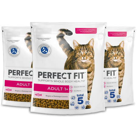 Perfect Fit™ Adult (1+) 3x750g – sucha karma pełnoporcjowa dla dorosłych kotów, bogata w świeżego łososia