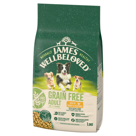 James Wellbeloved Adult 1,5 kg – bezzbożowa sucha karma pełnoporcjowa dla dorosłych psów 1-7 lat, bogata w indyka i warzywa