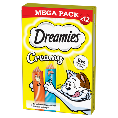 Dreamies Creamy Mega Pack z kurczakiem i z łososiem 12x 10g